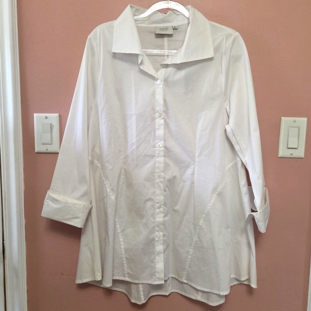 INAE Collection NWT White Oversized Button Front French Cuff Shirt Large